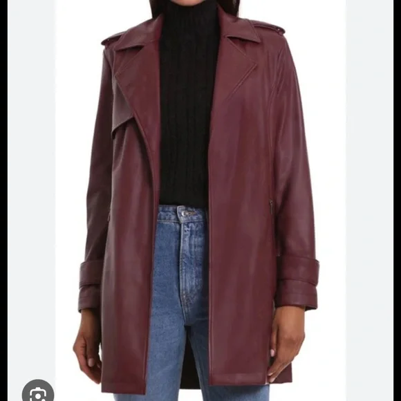 Bagatelle Burgundy Trench Coat Faux Leather Open Front 90s Minimalist Chic NWT - Picture 7 of 8